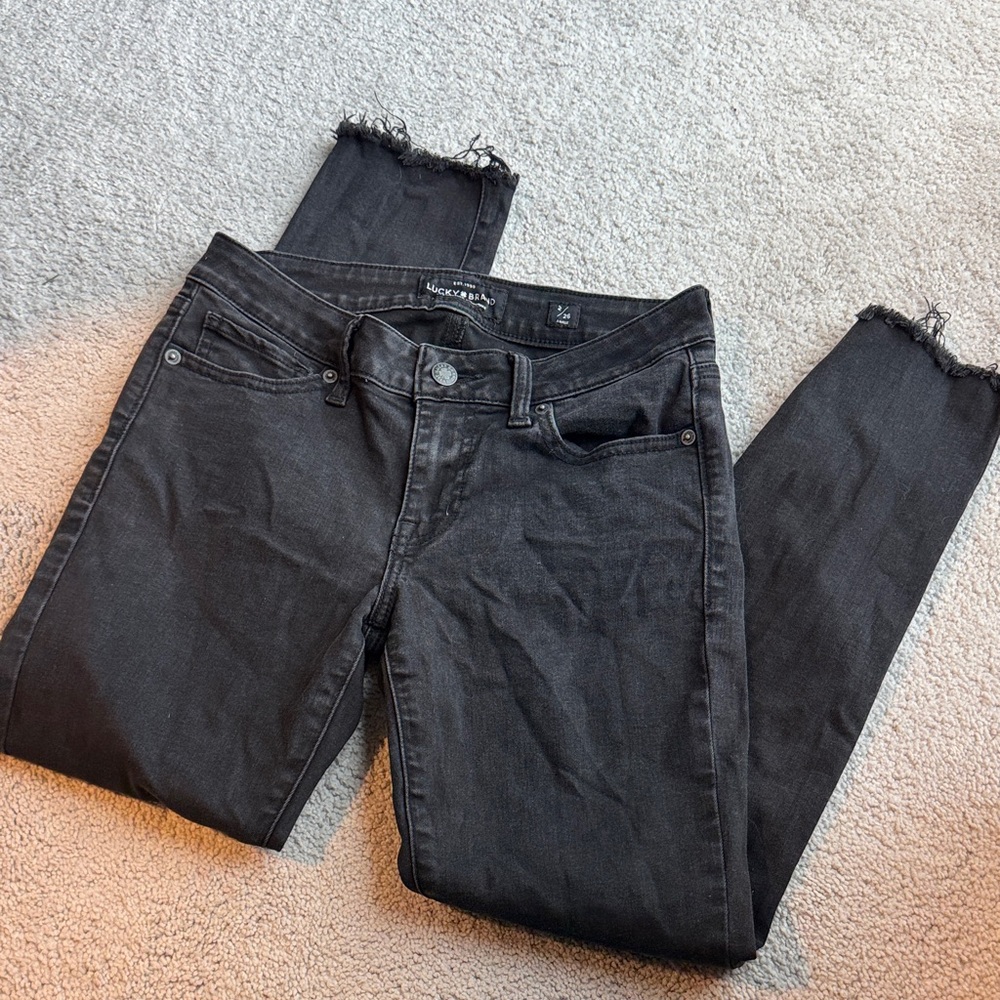 Lucky Brand Black Skinny Jeans with Frayed Hems
